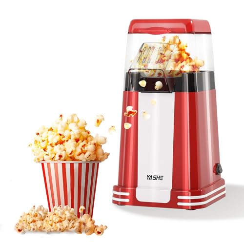YASHE Popcornmaschine Retro, 1200 W Heißluft-Popcornmaschine mit Messbecher, One-Touch, Ölfrei, Perfekt für Heimkino, Filmabende, Partys