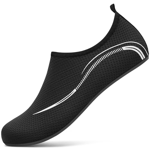 VOLHAL Badeschuh Damen Herren Wasserschuhe Neoprenschuhe Strandschuhe Aquaschuhe Surfschuhe Schwimmschuhe Wassersportschuhe Barfuß Schuhe Leicht Hausschuhe. Schwarz,42 EU