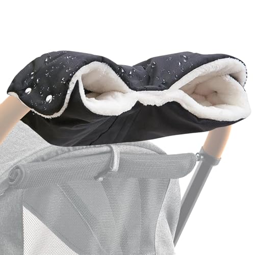 Kinderwagen handwärmer Handschuhe,Kinderwagenmuff mit Fleece Innenseite,Kinderwagenhandschuhe,Universalgröße handmuff für Kinderwagen Wasserfest Winddicht für Kinderwagen Buggy (Schwarz)