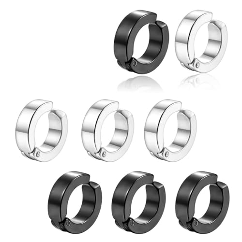 LEEQ Piercing Clip Ohrringe für Männer/Frauen - Edelstahl Ohrringe Herren,Non Piercing Ohrringe Set mit Geschenkbox,Creolen Edelstahl ohne Loch Fake Ohrstecker Ohrclips Klappcreolen, 4 Paar