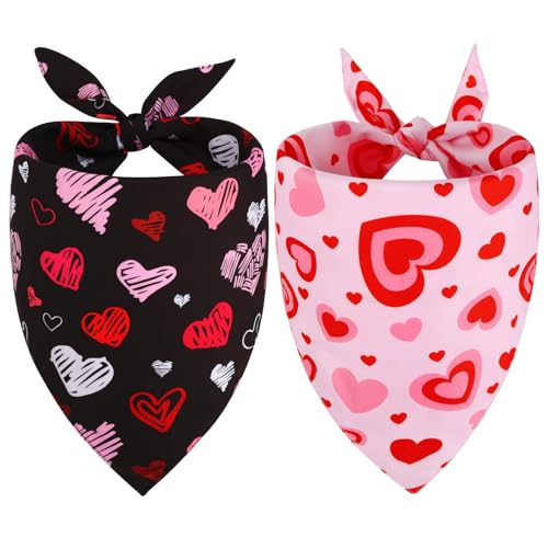 Vivifying 2Pack Valentinstag Halstuch Hund Verstellbares Liebeshundehalstuch mit Herzdruck, Valentinstag Hundelätzchen Schals für Kleine bis Mittlere Welpen (Rot & Pink, L)