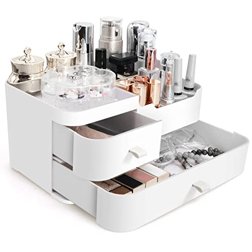Make Up Organizer Kosmetik Aufbewahrung: Schminke Pinsel Aufbewahrungsbox Bad mit Schubladen - Badezimmer Schminktisch Acryl Makeup Box, Behälter, für Nagellack Lippenstift | Weiß