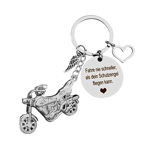 Lucktao Schlüsselanhänger Motorrad,Schutzengel Motorrad,Dchlüsselanhänger Glücksbringer,Motorrad Schlüsselanhänger mit Schutzengel,Schlüsselanhänger Fahr Vorsichtig,Geschenke für Motorradfahrer