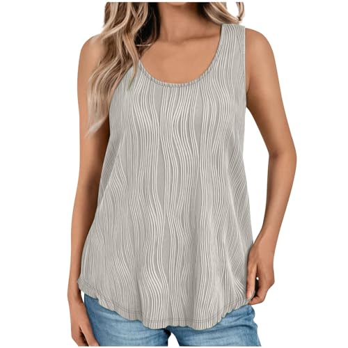 Damen-Tops für den Sommer, Workoutwater, gerippt, ärmellos, lockere Passform, Rundhalsausschnitt, Blusen, Sommer, Tank-Tops, lässiges Basic-T-Shirt, Ausgehen, Streetwear, grau, M