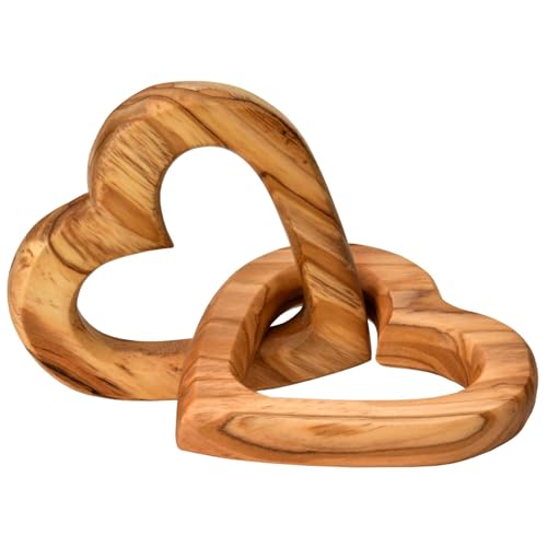 Kassis Geschenkartikel Olivenholz-Herzen für Brautpaar, zum Valentinstag, Jubiläum, Hochzeitstag, Geburtstag - verbundene Holz-Herzen - Hochzeitsgeschenk - (5 cm)
