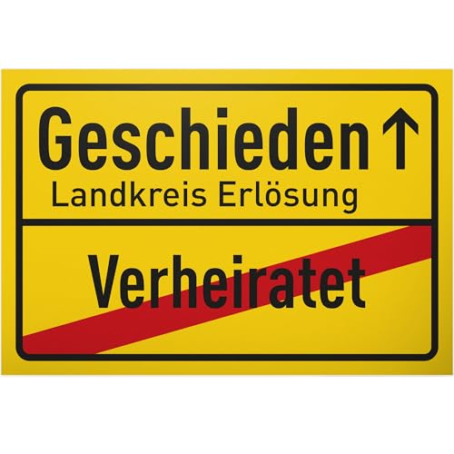 DankeDir! Geschieden - Kunststoff Schild 30 x 20 cm - Lustige Geschenkidee für Scheidung - Spruch Schild Scheidungsparty Deko - Witziges Spruchschild Türschild - Partydeko Abschied Single