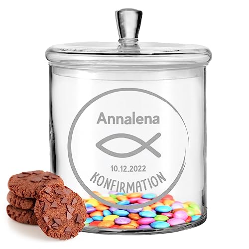 polar-effekt Leonardo Keksglas mit individueller Wunschgravur zur Konfirmation - Bonbonglas mit Namen - das perfekte Konfirmationsgeschenk mit Gravur - das Bonbonglas für Jungs und Mädchen