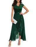 Bbonlinedress Abendkleid elegant für Hochzeit V-Ausschnitt Spitze Chiffon Brautkleid Party Abschlusskleid lang Winter Ballkleid Dark Green S