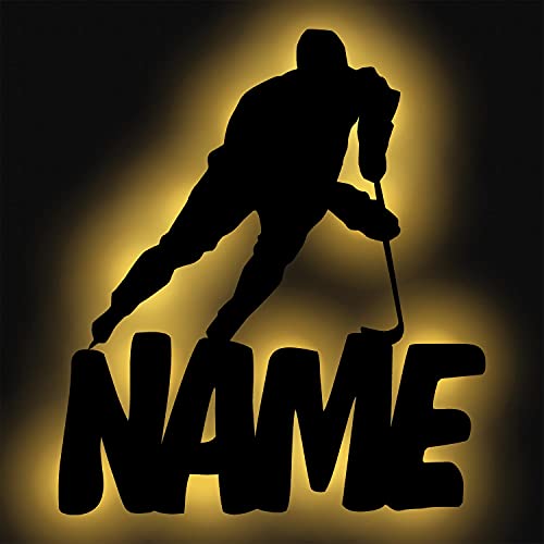 Schlummerlicht24 Led Wand Sport Lampe Eis Hockey mit Name, Geschenk für Eishockey Sportler Wohnzimmer Schlafzimmer Deko