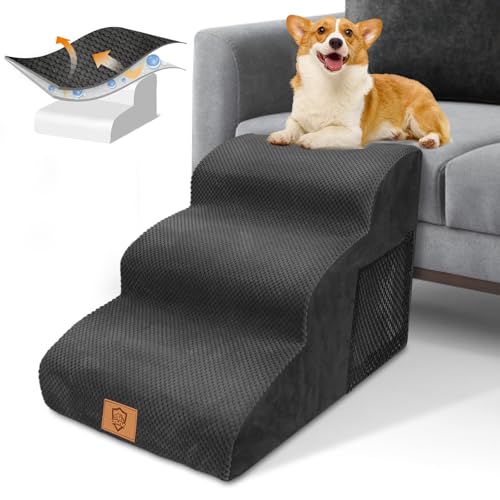 Haustiertreppe Hundetreppe,HEVOL Hundetreppe 3 Stufen, Haustiertreppe für Kleine Hunde, Hundetreppe 40cm Hoch,Katzentreppe Hunderampe für Bett, Sofa, Couch und Auto