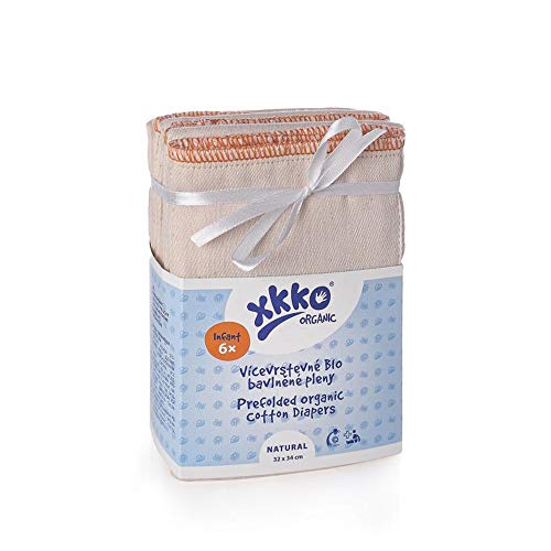 XKKO Prefolds - 100% Bio-Baumwolle - (6 Stück) - Small (orangener Saum) - 32x34 cm (3-7 kg) - Bio-Baumwolle Mullwindeln Musselin Stoffwindeln Windeln Muslin Faltwindeln Vorfalz Prefold Kalifornisch
