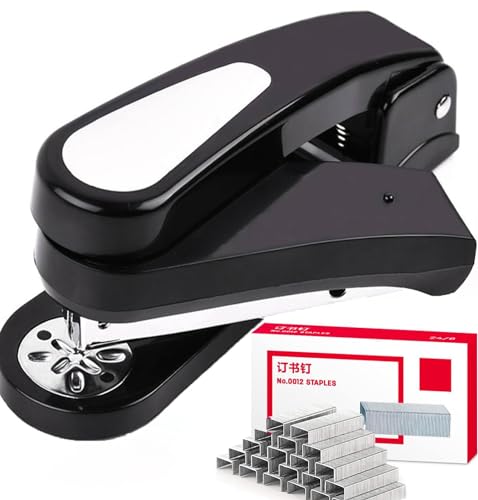 XUBX 360° Swing-arm Drehgelenk Hefter, drehbarer Hefter mit 1000 Stück Heftklammern, 20 Blatt Kapazität, Universalhefter Desktop-Hefter 360 Grad drehbare Schulfamilie Handbuch Binding (Schwarz)