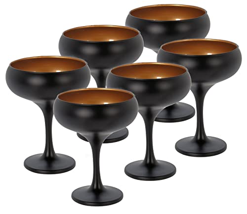 Spetebo Sektschale schwarz gold 250 ml - 6er Set - Champagner Glas im edlen Design - Prosecco Sekt Schale für Aperetif Cocktail Margarita