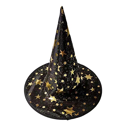 Pailletten Stern Hexenhut Halloween Hut Karneval Magier Mütze Kopfbedeckung Karnevalshut Spitzmütze Dekoration für Kinder Festival Verkleidung Jungen Mädchen Masquerade Party Cap (Black, One Size)