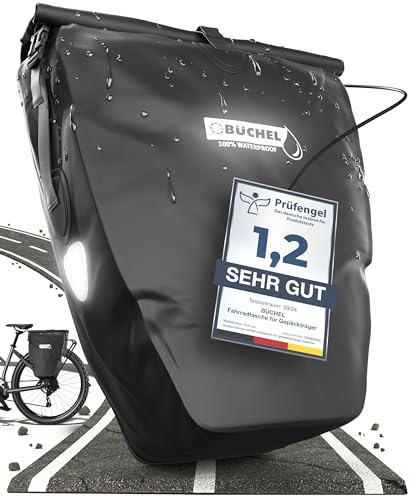 Büchel Fahrradtasche für Gepäckträger, 2er Set, 25.4 L - 100 Prozent Wasserdicht, mit Tragegriff und Schultergurt, fahrradtasche, gepäckträgertasche, Fahrrad Taschen hinten