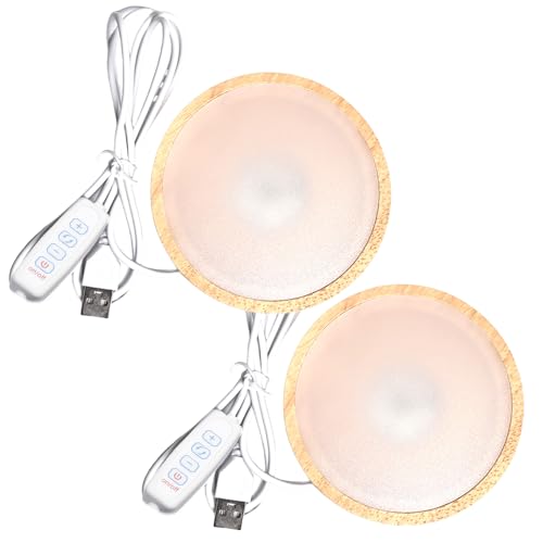 2 Stück LED Holzsockel, 3 Farben Holzbeleuchtung Holz LED Lichtsockel, Rund LED-Lichter Sockel für Glasblock Stimmungslichter Kugelförmiger Glaskristallkunstwerke (Warmes Licht)