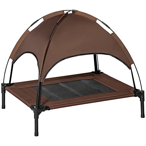 PawHut Erhöhtes Hundebett mit Baldachin, Haustierbett, Hundeliege Outdoor mit Dach, Atmungsaktiv, Taftstoff für Camping Kaffee 76 x 61 x 73 cm