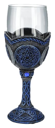 Pacific Giftware Mystischer Kelch mit Blauem Pentagramm, 20cm - Keltisch Verziert, 250ml Fassungsvermögen, Gothic Glas