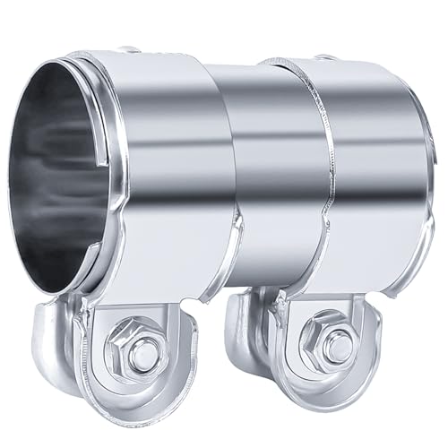 XHYASD Auspuffschelle Edelstahl Rohrverbinder,Universal Auspuffschelle mit 2 Auspuffschelle, Auto Auspuff Schellen,Universal Edelstahl Krümmerschelle Reparaturschelle Verbindung(Ø 55mm / L: 95mm)