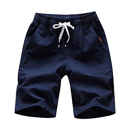 Herren Shorts L Lässige Sommer-Strand-Shorts mit elastischem Bund Kordelzug Retro(Dunkelblau,3XL)