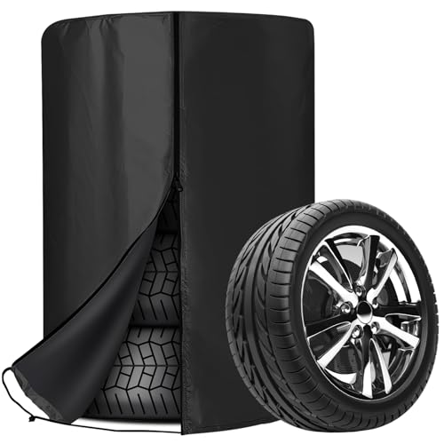 Aicharynic Universale Reifenabdeckung: 80 * 120 cm Auto Reifenabdeckung, wasserdichte Staubdicht Reifenschutzhülle, Universale Reifentaschen mit Reißverschluss für 4 Reifen (Schwarz)
