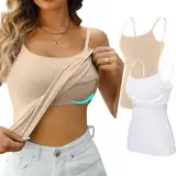 Attraco Baumwolle Tanktops Regal BH Camisoles unterhemd Verstellbare Spaghetti Strap Tank Tops Scoop Neck Layer Cami Weiß/Nude M