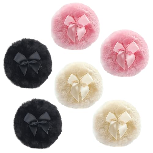 Puderquaste 6 Stück Puderquaste Groß,Große Flauschige Puderquaste 9cm Baumwoll Puderquaste,Lose Puderquaste Wiederverwendbar,Geeignet für Losen Puder,Talkumpuder,Körperpuder(Pink,Schwarz,Weiß)