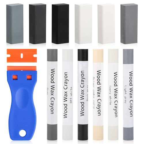 Laminat Reparaturset, Möbel Arbeitsplattet Reparatur set für Holz Fliesen Parkett Laminat Vinyl, 12 Stück Möbelmarker Hartwachs Reparaturset Wachskitt zum Kratzer Schäden Loch Ausbessern Arbeitsplatte