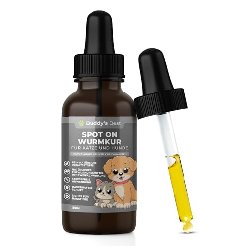 BUDDY'S BEST 50ml Spot On Wurmkur Katze und Hund - Wurmkur Hund und Katze - Entwurmungsmittel Katzen und Hunde - Wurmkur Katzen alle Würmer - Entwurmung Hund