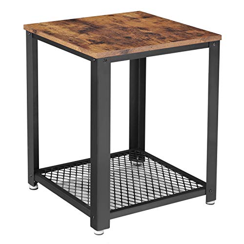VASAGLE Beistelltisch, Nachttisch im Industrie-Design, Sofatisch mit Gitterablage, stabil, mit Metallgestell, Wohnzimmer, Schlafzimmer, einfach zu montieren, Used Look, Holzoptik Vintage LET41X