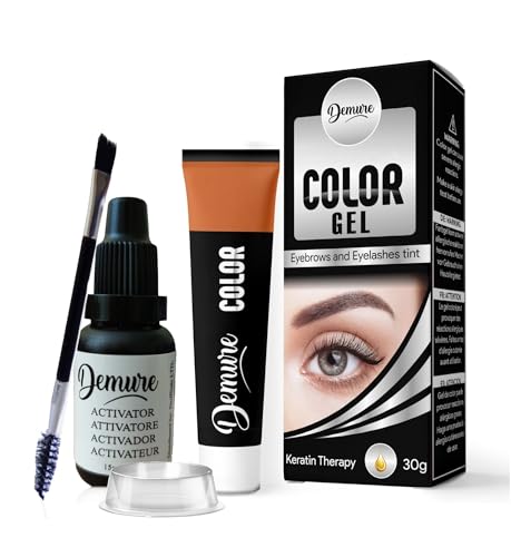Demure Color Gel Augenbrauen- und Wimpernfarbe 30g, Augenbrauen- und Wimpernfarbstoff-Kit mit Keratin-Komplex für optimale Festigkeit, Glanz und Farbe (1.0 Schwarz)