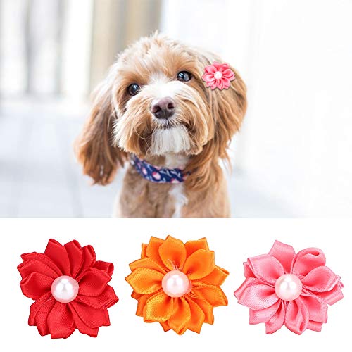 AKLOSIPY 30 Bunte Haustier-H-Schleifen für Hunde und Katzen mit Perlendekor – Stilvolles Zubehör für Kleine Haustiere – H-Schleifen-Set für Hunde und Katzen für Modisches Haustier-Styling
