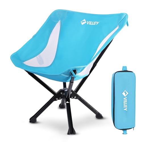 VILLEY Campingstuhl Faltbar und Tragbar Blau, Faltstuhl Camping mit Aluminiumrahmen und Belastbarem & Atmungsaktiverem Stoff, 150kg Tragfähigkeit Campingstuhl mit Tasche für Outdoor, Angeln