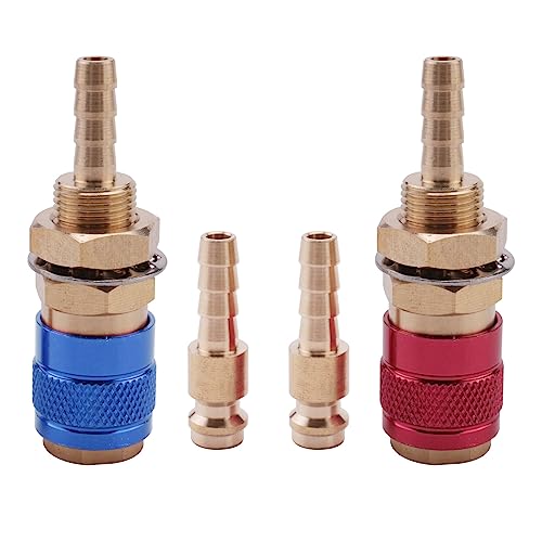 NISHZHU 2 StüCk 6 Mm WassergeküHlter LuftgeküHlter Gas-Wasser-Adapter Schnellkupplung für MIG WIG-SchweißBrennerstecker, Blau + Rot