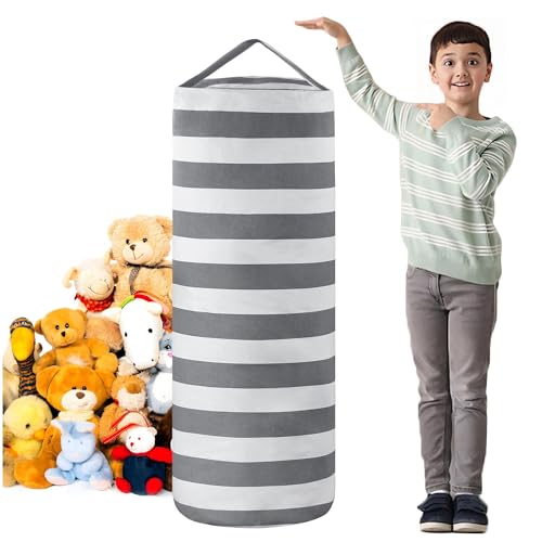 LAHAQIQI Sitzsack-Bezug zur Aufbewahrung von Stofftieren für Kinder, Plüschtiere, Organizer-Taschen, ein durchgehender Reißverschlusszylinder, Zimmermöbel-Dekor – Organisieren, Sitzen, Spielen, Boxen