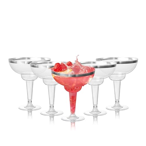 MATANA 12 Plastik Cocktailgläser mit Silberrand, Margaritagläser Kunststoff, 360ml - Mehrweg Plastikbecher - Margarita Gläser, Cocktail Becher, Dessertbecher für Partys, Hochzeiten