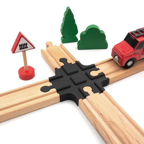4-Fach Kreuzung für Holzeisenbahnen, Schienenkreuzung, kompatibel mit Brio, Eichhorn, IKEA Lillabo, Schienenverbinder, Übergang, 2-2
