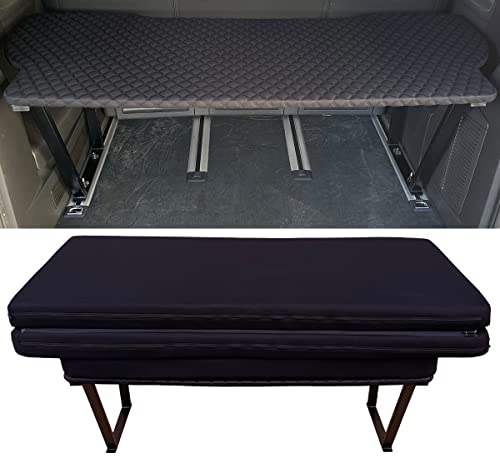BREMER SITZBEZÜGE Multiflexboard kompatibel mit VW T5 T6 T6.1 Multivan Bettverlängerung Camper Schlafauflage Höhe 51cm inkl. Konsolen & Klappmatratze Schwarz Gestepptes Muster MF404