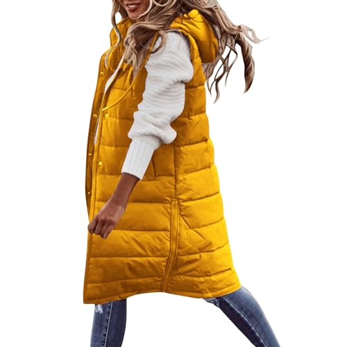 Awrvia Puffer Weste Damen Lange Ärmellose Jacke Leicht Steppweste ohne Kapuze Reißverschluss Steppjacke Frühling Winter Warm Übergangsjacke Grosse Grössen Winterjacke Wintermantel