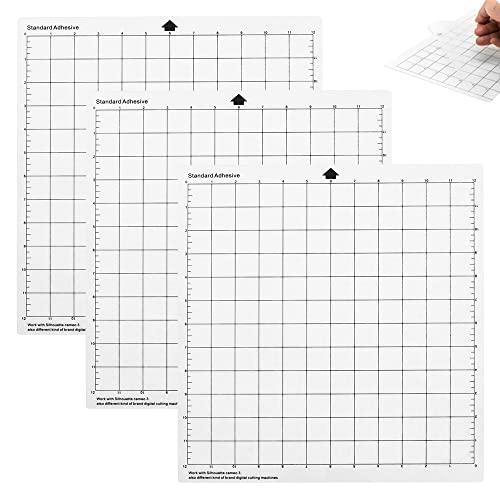 Schneidematte für Silhouette Cameo 4/3/2/1, Standardgriff, 12x12 Zoll, 3 Stk Haftende und Rutschfeste Flexible Gerasterte Schneidematten Ersatzmatten Zubehörset Vinyl Craft Sewing