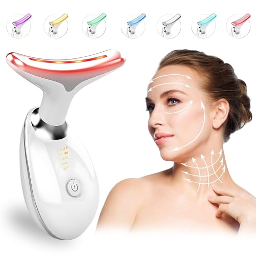 Gesichtsmassagegerät Gegen Falten, 7-in-1 Doppelkinn Entferner, Massagegerät Gesicht mit 3 Modi, Massagegerät für Gesicht und Hals, Lichttherapie Gesicht, Face Massager 45℃, Gesicht Massagegerät