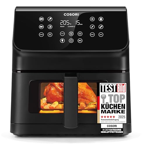 COSORI Airfryer Heißluftfritteuse, 12-in-1 Air Fryer XXL 6,2L, Heissluftfritteuse mit Sichtfenster & Shake-Reminder, 80 Rezepte, 55 Prozent energiesparend, spülmaschinenfeste Körbe