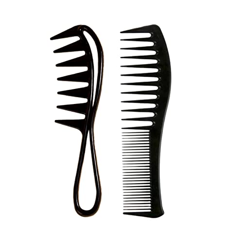 Haarkamm, 2 Stück Breite Zahnkämme Professioneller Friseur Antistatischer Grobzinkiger Hitzebeständiger Kit für Frauen Männer (Schwarz)