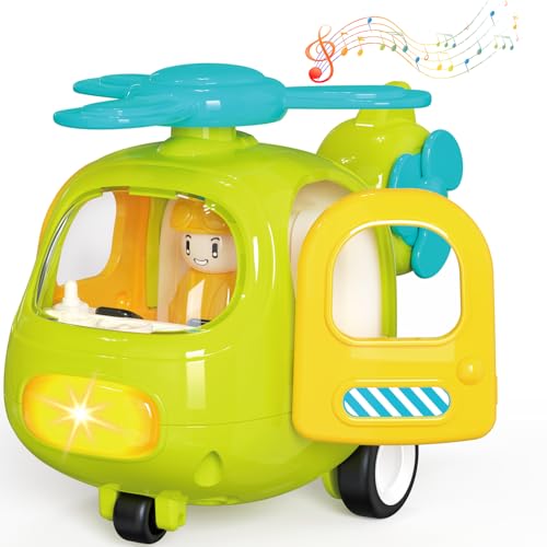 Yerloa Flugzeug Hubschrauber Spielzeug Kinder Helikopter ab 1 2 3 Jahre Junge Mit Musik und Licht, Spielzeugautos Kinderspielzeug ab 2 Jahre Baustellenfahrzeuge Kinder Geschenk für 1 2 Jährigen Jungen