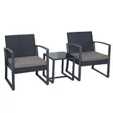 SVITA LOIS L Poly Rattan Sitzgruppe Gartenmöbel Metall-Garnitur Balkonmöbel Tisch Sessel (Schwarz/Grau)