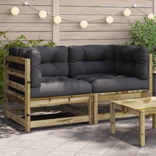 Rantry Gartensofas Ecke mit Kissen 2 Stück imprägniertes Holz Kiefer Gartenmöbel Set Terrasse Outdoor Hof Terrasse Balkon Sofa Sitzmöbel Wintergarten Hinterhof Sofa Set