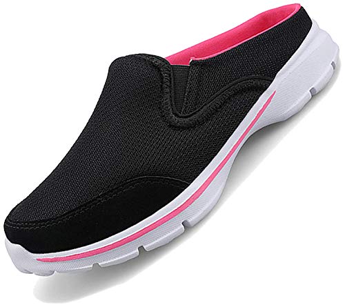 Acfoda Slip On Hausschuhe Damen Geschlossen Sandalen Slipper Leicht Pantoletten Pantoffeln Breathable Mesh Clogs Mules Outdoor Freizeit Schuhe mit Eva Dicke Sohle Schwarz 38