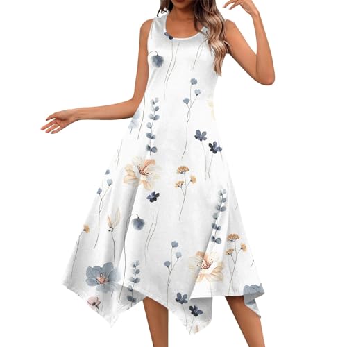 HSUAYEUD Weißes Kleid Abschlusskleid Festmode Damen Hochzeit Lange Abendkleider mit Ärmel Kleid Damen Kleid Kurzarm Boho Spring Kleider Strickkleid Damen Lang Reifrock Brautkleid Weiß XL