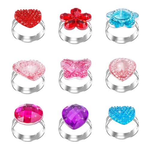 ASTER 9 Stück Kinderringe Mädchen Kinder Ringe für Mädchen Verstellbare Prinzessin Verkleiden Ring Set Kinder Dress Up Ring Set