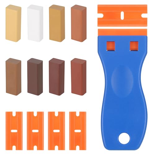 14pcs Laminat Reparaturset, 8 Farben Hartwachs Reparaturset, Laminat Reparatur mit Schaber, Parkett Reparaturset von Kratzern Löchern, Arbeitsplatte Reparaturset Laminatboden für Vinyl Holz Möbel